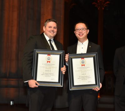 Scott Archer and Li Ren receiving the 2021 Emerging Architect Awards at the 2021 Washington Architectural Foundation Fall Design Fête.