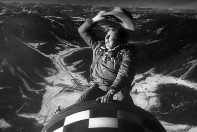 This famous shot from “Dr. Strangelove, or: How I Learned to Stop Worrying and Love the Bomb,” shows Major “King” Kong — a  B-52 pilot played by Slim Pickens — gleefully riding a hydrogen bomb in the 1964 classic.