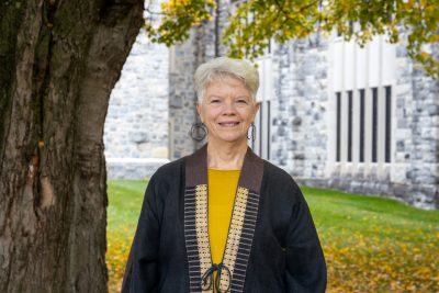 Gail McMillan is pictured in front of Newman Library. Photo by Chase Parker.