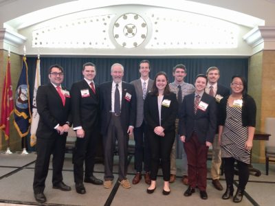 On hand to celebrate Alan J. Brown's recognition were past and current ocean engineering students. 